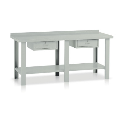Bench with top in sheet metal and 2 drawers mm. 2000Lx750Dx885H. Grey.