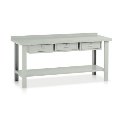 Bench with top in sheet metal and 3 drawers mm. 2000Lx750Dx885H. Grey.