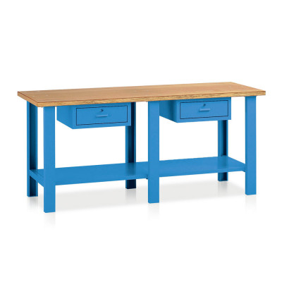 BT357B Bench with wooden top and 2 drawers mm. 2000Lx750Dx900H. Blue.