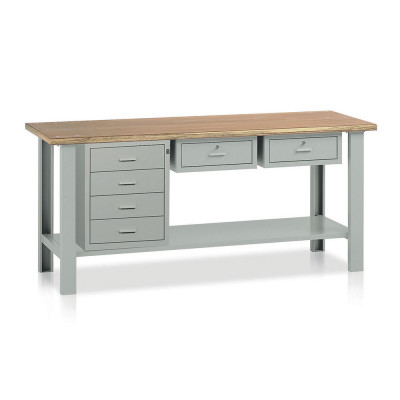 Bench with wooden top, 1 chest of drawers and 2 drawers mm. 2000Lx750Dx900H. Grey.