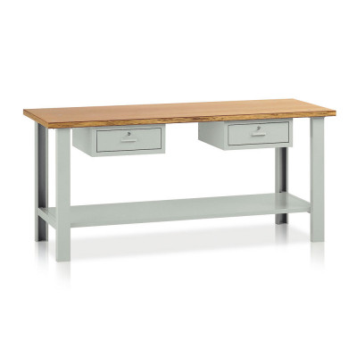Bench with wooden top and 2 drawers mm. 2000Lx750Dx900H. Grey.