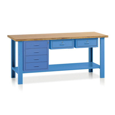 BT370B Bench with wooden top, 1 chest of drawers and 2 drawers mm. 2000Lx750Dx990H. Blue.