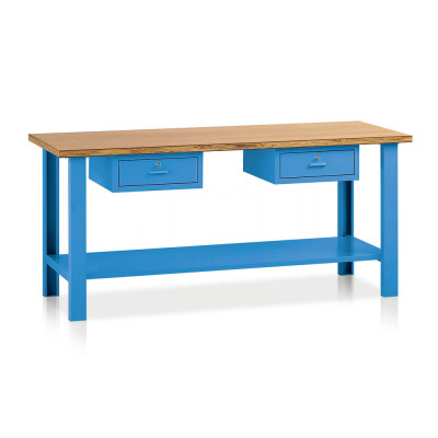 Bench with wooden top and 2 drawers mm. 2000Lx750Dx990H. Blue.