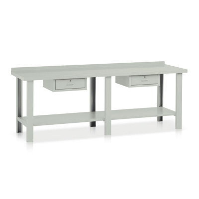 Bench with top in sheet metal and 2 drawers mm. 2500Lx750Dx885H. Grey.