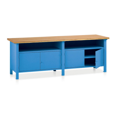 Bench with wooden top and 2 compartments mm. 2500Lx750Dx900H. Blue.