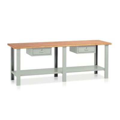BT358 Bench with wooden top and 2 drawers mm. 2500Lx750Dx900H. Grey.