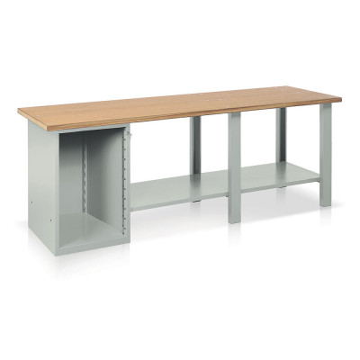 Bench with wooden top, 1 drawer unit to be equipped mm. 2500Lx750Dx900H. Grey.