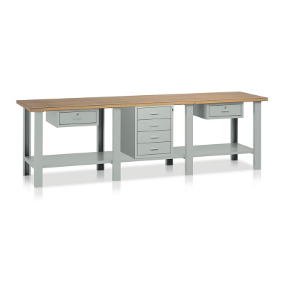 BT372 Bench with wooden top, 1 chest of drawers and 2 drawers mm. 3000Lx750Dx900H. Grey.