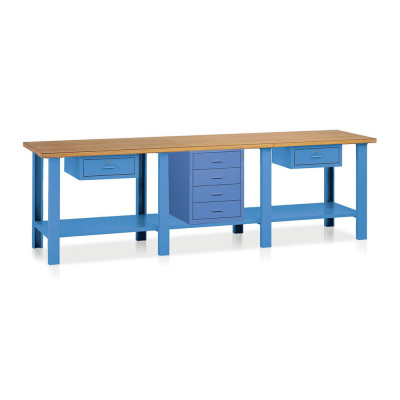 Bench with wooden top, 1 chest of drawers and 2 drawers mm. 3000Lx750Dx990H. Blue.