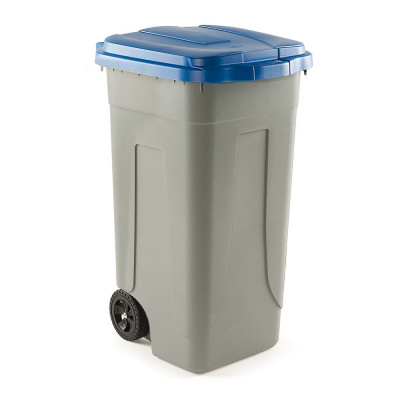 Bidone 100 lt con ruote. Grigio, coperchio Blu