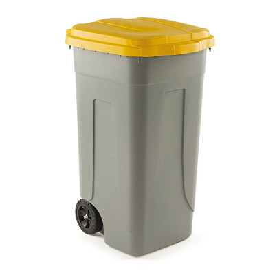 Bidone 100 lt con ruote. Grigio, coperchio Giallo