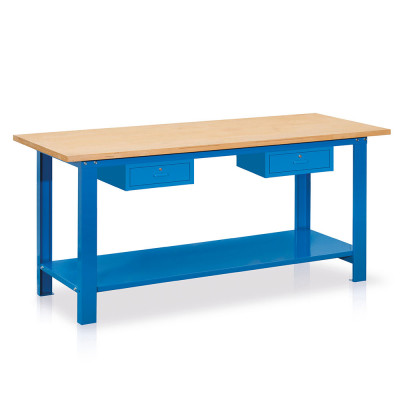 Bench with wooden top and drawer mm. 2000Lx750Dx880H. Blue.