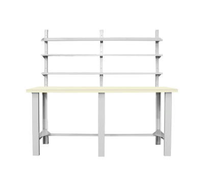 Banco con piano in laminato e 3 mensole. Mm 2000x840x890/1800h