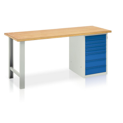 Banco con cassettiera mm 2000x750x900h. Grigio/Blu