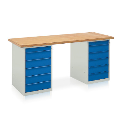 Banco 2 cassettiere mm 2000x750x900h. Grigio/Blu