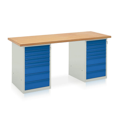 Banco 2 cassettiere mm 2000x750x900h. Grigio/Blu