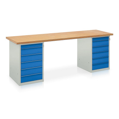 Banco 2 cassettiere mm 2500x750x900h. Grigio/Blu
