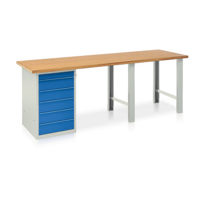 Banco con cassettiera mm 2500x750x900h. Grigio/Blu