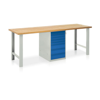Banco con cassettiera mm 2500x750x900h. Grigio/Blu