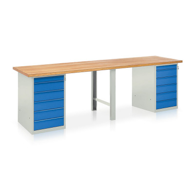 Banco 2 cassettiere mm 3000x750x900h. Grigio/Blu