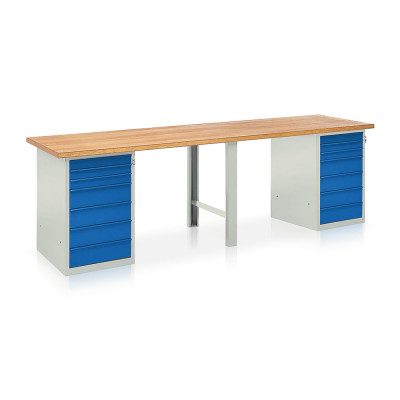 Banco 2 cassettiere mm 3000x750x900h. Grigio/Blu