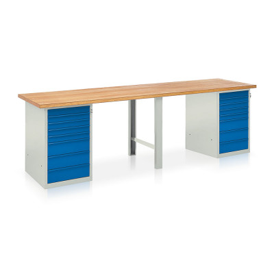 Banco 2 cassettiere mm 3000x750x900h. Grigio/Blu
