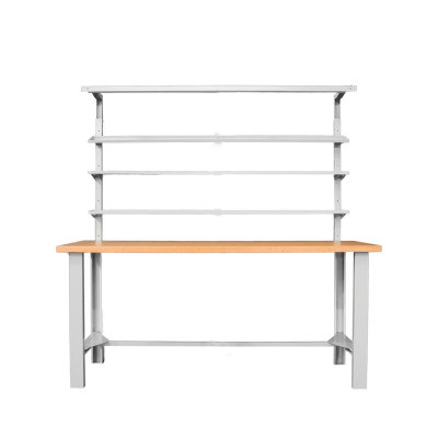 Banco con piano in legno, 3 mensole e lampada. Mm 1500x750x900/1980h
