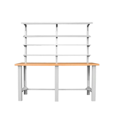 Banco con piano in legno, 3 mensole e lampada.  Mm 2000x790x900/1980h
