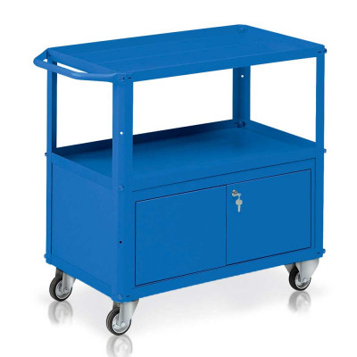C031B Trolley, 3 trays, 1 chest mm. 910Lx450Dx810H. Blue.