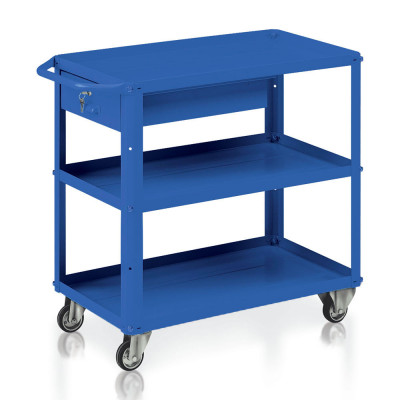 Trolley 3 trays, 1 box mm. 910Lx450Dx810H. Blue.