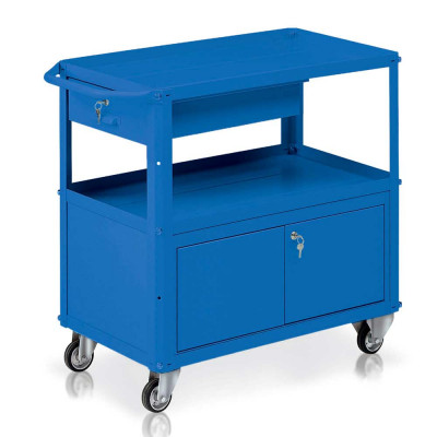 Trolley 3 trays, 1 chest, 1 box mm. 910Lx450Dx810H. Blue.