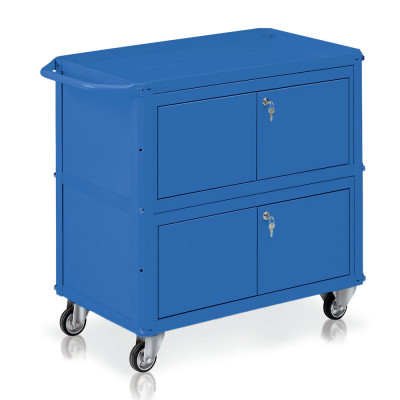 Trolley, 3 trays, 2 chests mm. 910Lx450Dx810H. Blue.