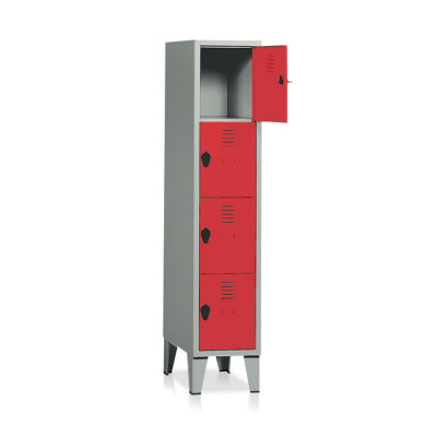 E389GR Filing cabinet 4 compartments mm. 360Lx500Dx1800H. Grey/red.