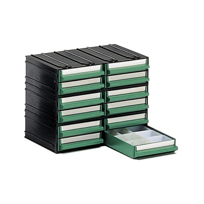 Drawer unit with 12 drawers green and 108 trays mm. 225Lx133Dx169H.