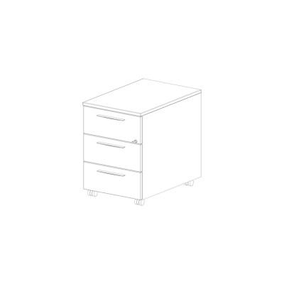 Chest of drawers on wheels, with 3 drawers in oak melamine. Sizes: mm 400Lx590Dx550H.