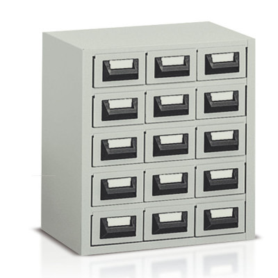 Drawer unit with 15 drawers sheet metal mm. 456Lx325Dx496H. Grey.
