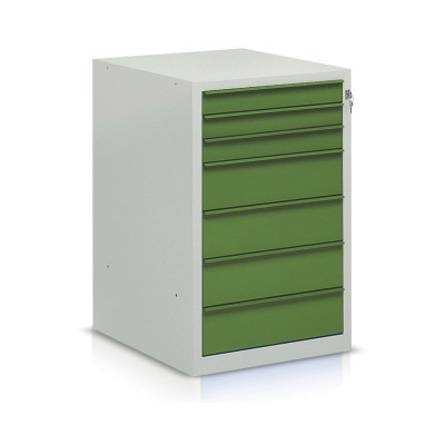 Drawer unit for bench with 7 drawers mm. 550Lx665Dx860H. Grey/green.