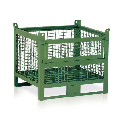 0328 Mesh container with door kg.1000- mm. 1000Lx800Dx650H+130H. Green.