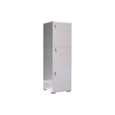 D1001BB Locker Cabinet with 3 compartments and doors in white melamine. Sizes: mm. 450Lx460Dx1490H.