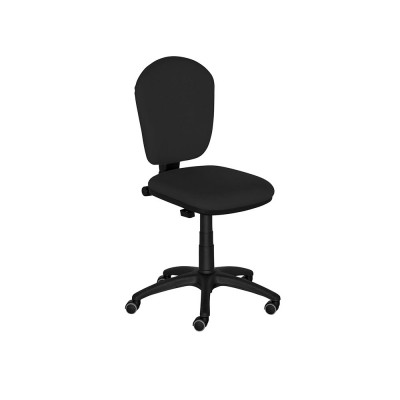 Operational chair, medium adjustable backrest. Padded and covered in black fireproof fabric.