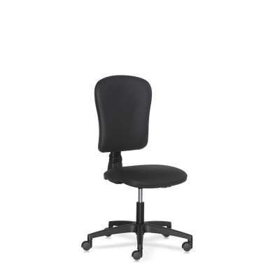 Operational seat, adjustable high backrest. Padded and covered in black eco-leather.