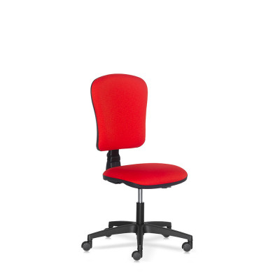 Operational seat, adjustable high backrest. Padded and covered in red fireproof fabric.