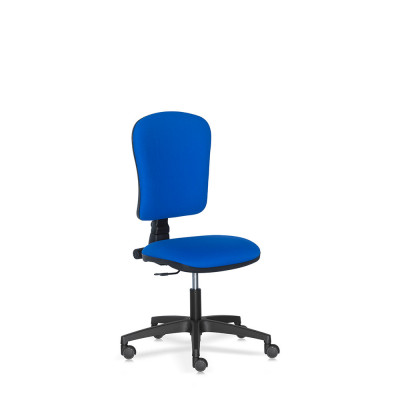 Operational seat, adjustable high backrest. Padded and covered in blue fireproof fabric.