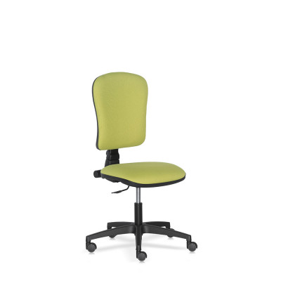 Operational seat, adjustable high backrest. Padded and covered in green fireproof fabric.