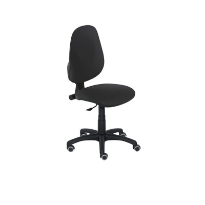 Operational chair, medium adjustable backrest, plastic and black bases. Padded and covered in black eco-leather.
