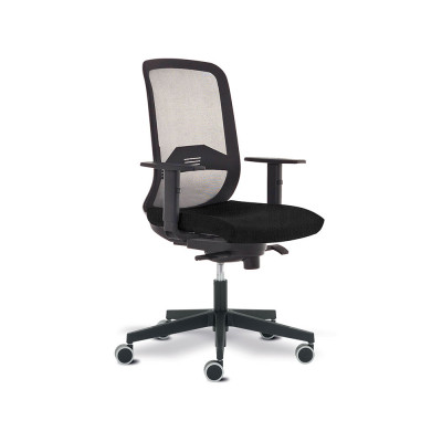 Office chair with medium backrest with integrated lumbar support adjustable in height. With armrests