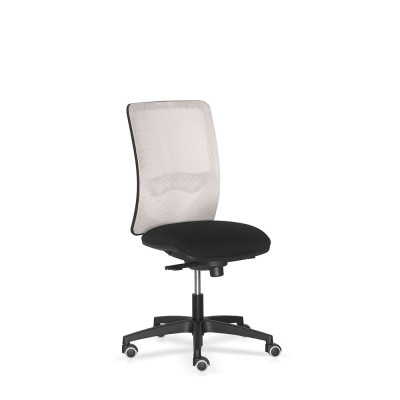 D2141R/16B Operational chair, medium backrest in beige mesh with adjustable lumbar support. Padded and covered in black fireproof fabric.