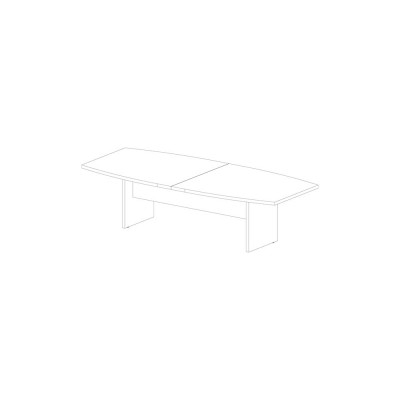 D3022O Contoured meeting table with tops and sides in dark elm melamine. Sizes: mm. 2800Lx1200Dx740H.