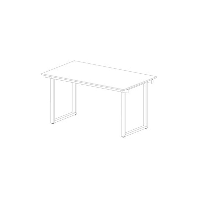 D3102NOB Desk with ring legs, top in light elm melamine. Sizes: mm 1400Lx800Dx740H.