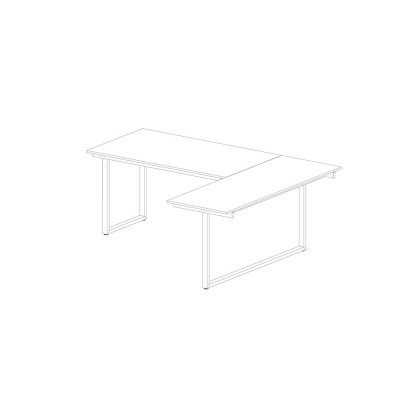 Desk with ring legs, with managerial extension. Top in black melamine. Sizes: mm 1800Lx1650Dx740H.